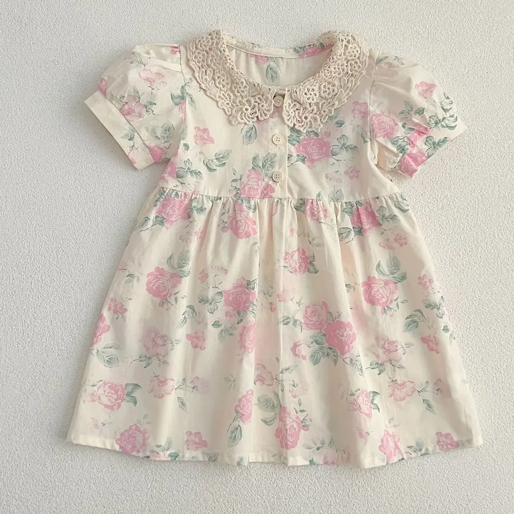 

summer dresses baby girl clothes floral dress short-sleeved dress Sweet French style printed dress