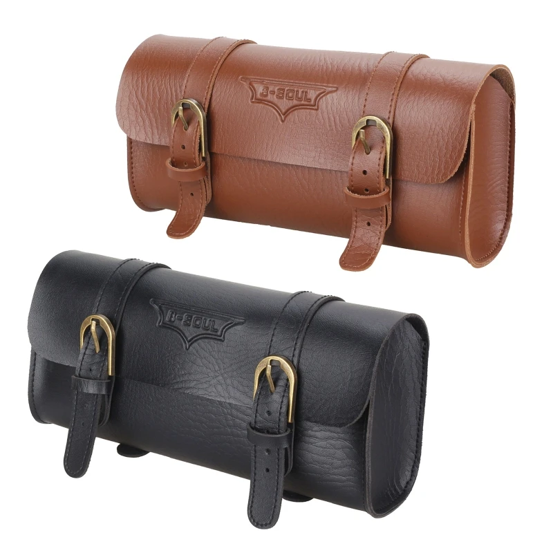 Motorcycle Saddle Storage Bag, PU Leather Bike Handlebar Tool Bag, Round Barrel Waterproof Roll Bag Side Luggage