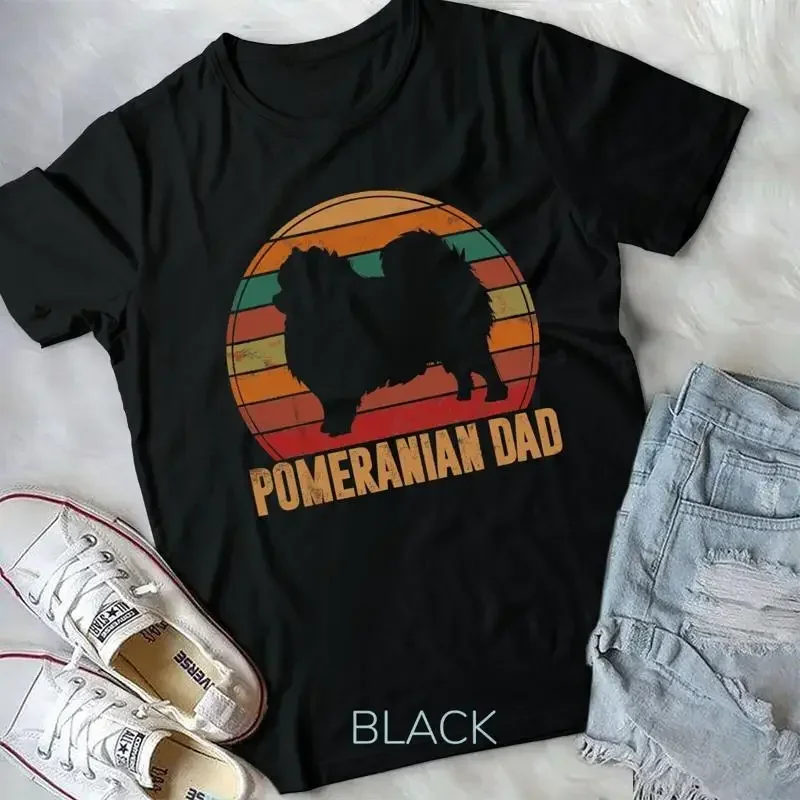 Retro Pomeranian Dad Gift Daddy Pompom Dog Owner Pet Father Unisex T shirt