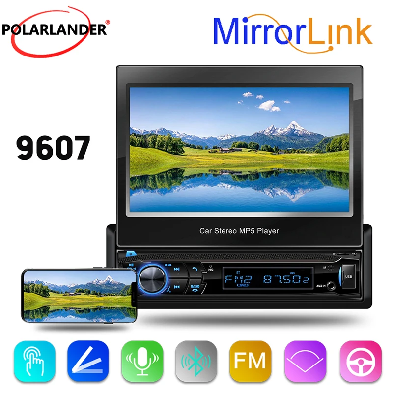 

Car Multimedia Player Bluetooth Intelligent Voice MP5 player 1 DIN 7'' Electric Telescopic Screen AUX /SD/ USB for Universal