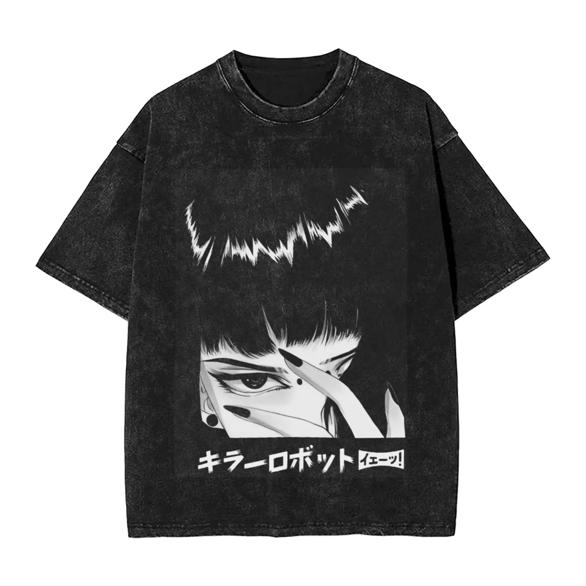 Vaporwave Japanese Goth Style Girl  Classic Chic A T-Shirt Oversized Short Sleeve Men's Women's Cotton Tees Tops