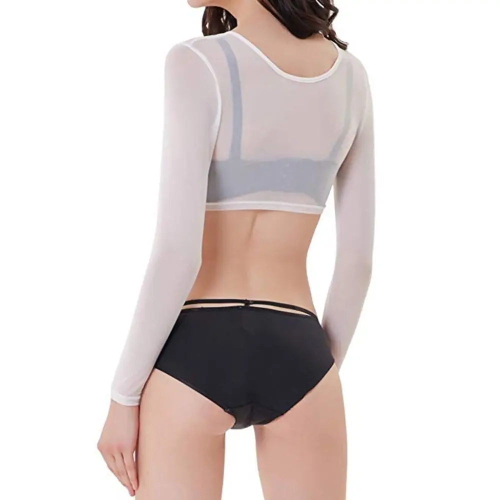 قميص داخلي أنيق بأكمام طويلة على كلا الجانبين، قميص بذراع بدون خياطة باللون الأسود والأبيض، بلوزات شبكية بزر أمامي للنساء والفتيات