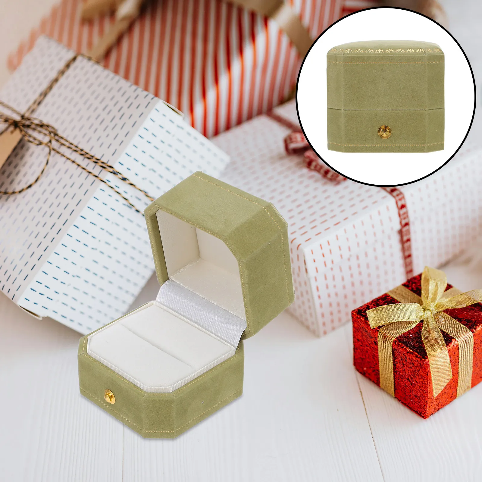 

Ring Carrier Vintage Jewelry Holder Wedding Boxes Ceremony Olive Green Day Engagement Decorative Storage Case for Wedding Bands