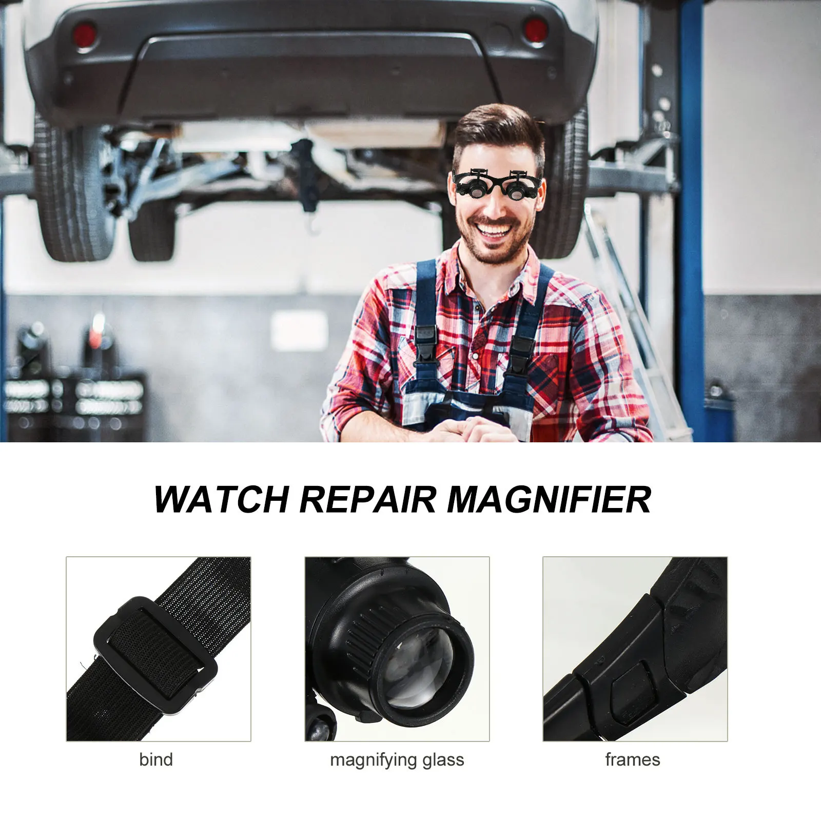 

1 pc Head Magnifier With Led Light Ergonomic Design For Watch Repair Jewelry Inspection Magnifying Glass Tool Instrument