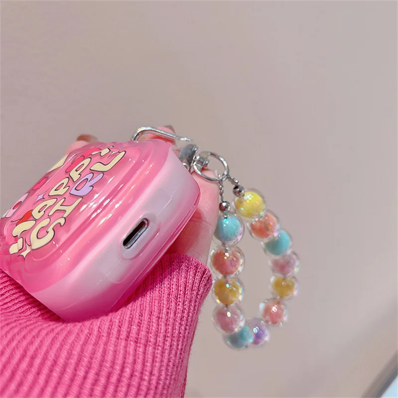 INS Cute Cherry Clear Pink custodia per auricolari per Airpods 1 2 Pro con bella custodia protettiva per cuffie con braccialetto di perline per