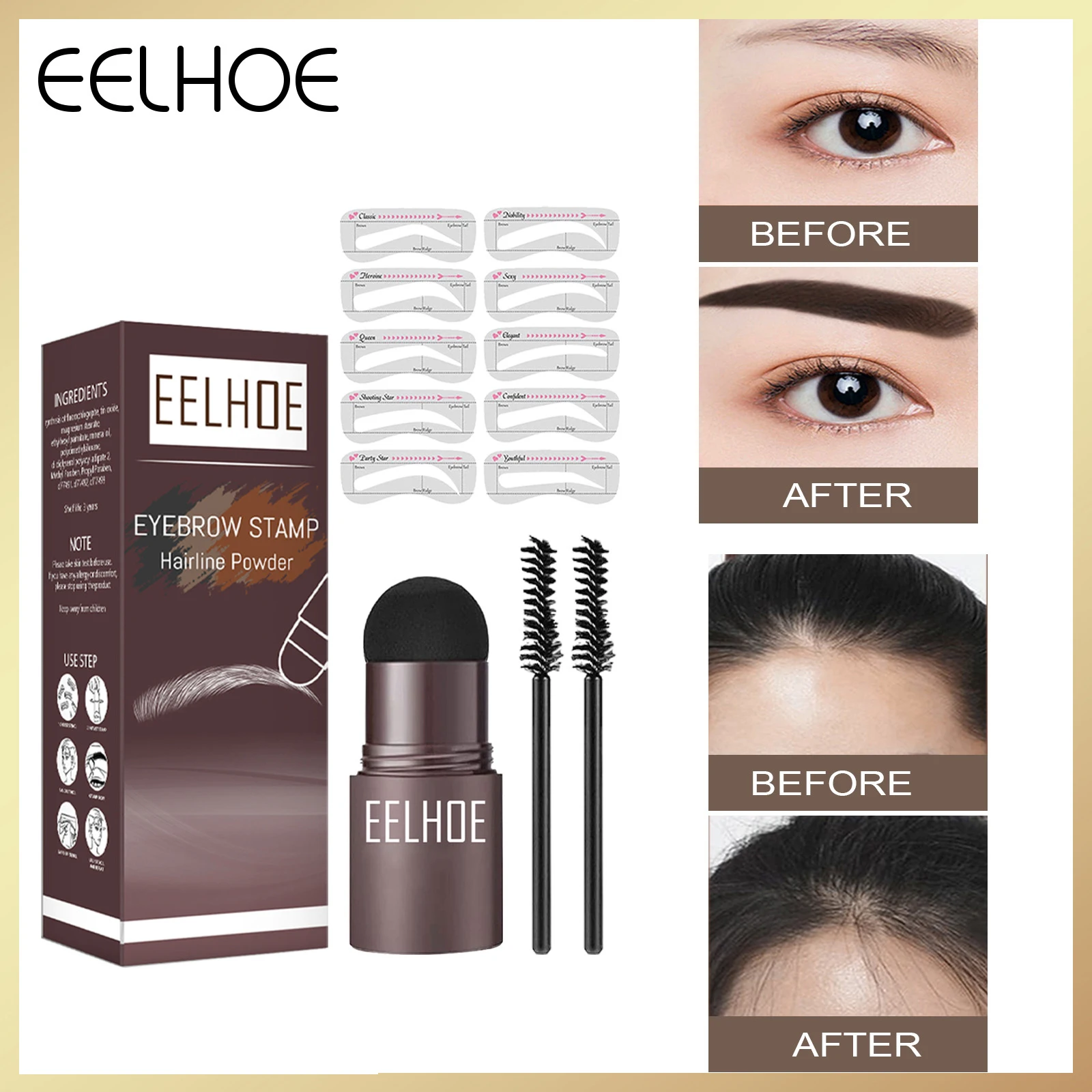 EELHOE Eyebrow Stencil Kit One Step Brow Stamp Shaping Kit Magic Brow Stencil Waterproof Lasting Natural Color Eye Makeup Tools