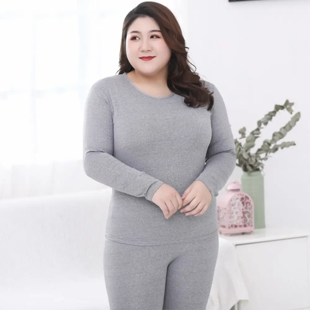 Solid Color Oversized Thermal Underwear Long Sleeve Leisure Wear Plus Size Pajamas Large Sleepwear Long Johns Set Women Winter