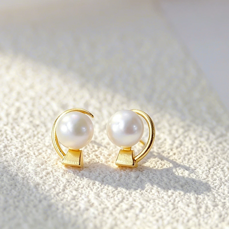 

Minimalist geometric wind 925 Sterling Silver Earrings Inlaid Natural Freshwater Pearl 18K Gold Plated Earring Jewelry Gift