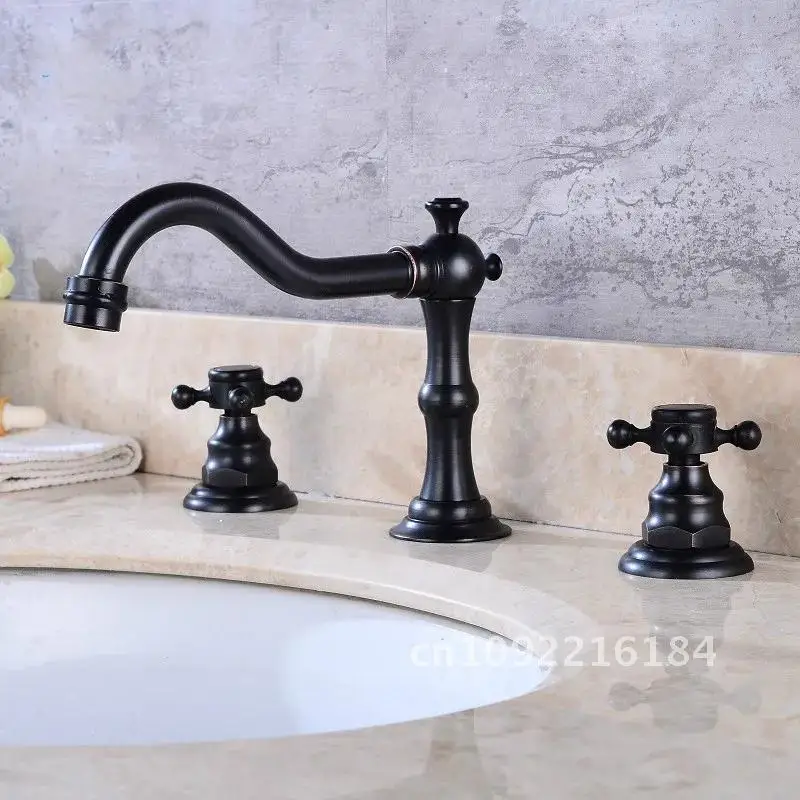 Bathtub Faucet 3 hole Faucet Brass Double Handle Bathroom Sink Black Garden Pcs Tap 3 Mixer Tap And Cold Taps Bathtub Hot Set