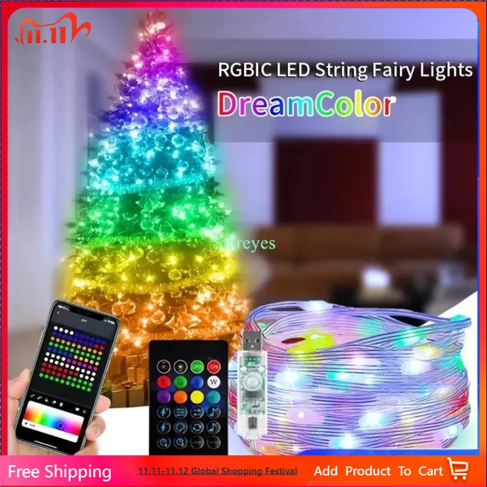 

Smart WS2812B IC USB DC5V RGB 5m 10m 15m 20m LED String Light Bluetooth APP IR remote Magic color DIY Display Christmas Decor
