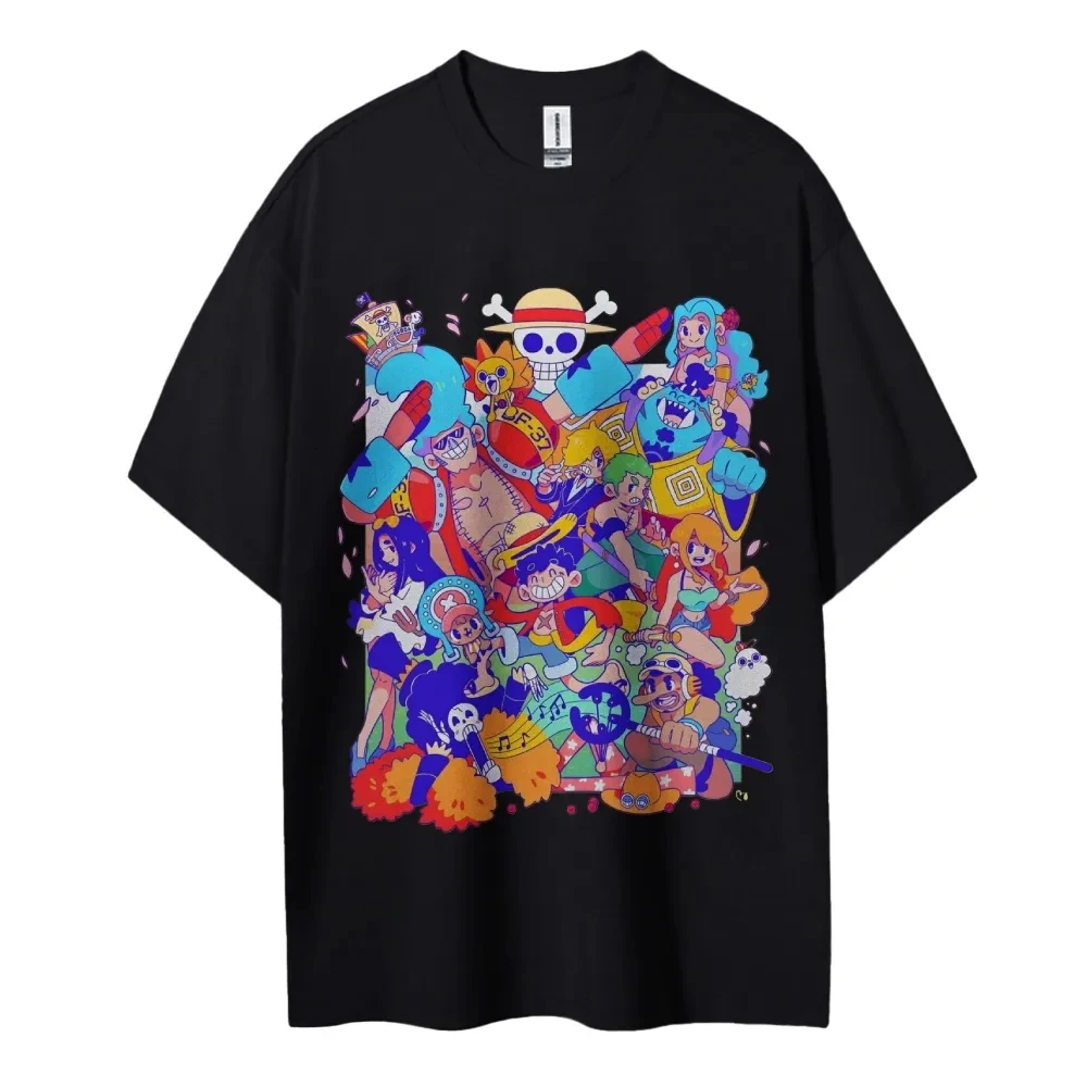 One Piece Men's and Women's 2026 Summer New Anime Harajuku Printed American Trendy Casual Parent Child Short Sleeve Top