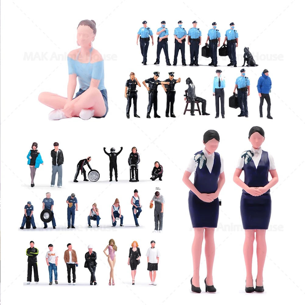 Miniatures Figures 1/64 Repair Worker Couple Police Officer Flight Skiing Unpainted Model Creative Photography Scene Dolls Toys