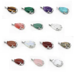 Natural Stone Crystal Pendant Rose Quartz Teardrop Gemstone Charms for Jewelry Making DIY Necklace Earrings Accessories 27x38mm