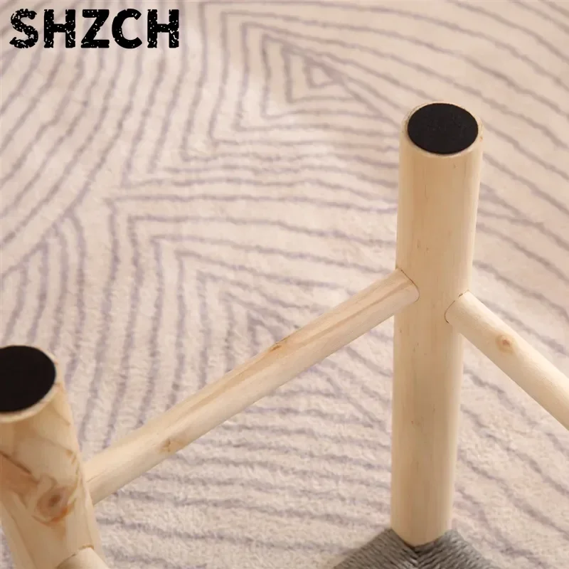 Modern Handmade Rope Woven Solid Wood Stool Living Room Side Tea Table Mortise-Tenon Dining Chair Vanity Bench