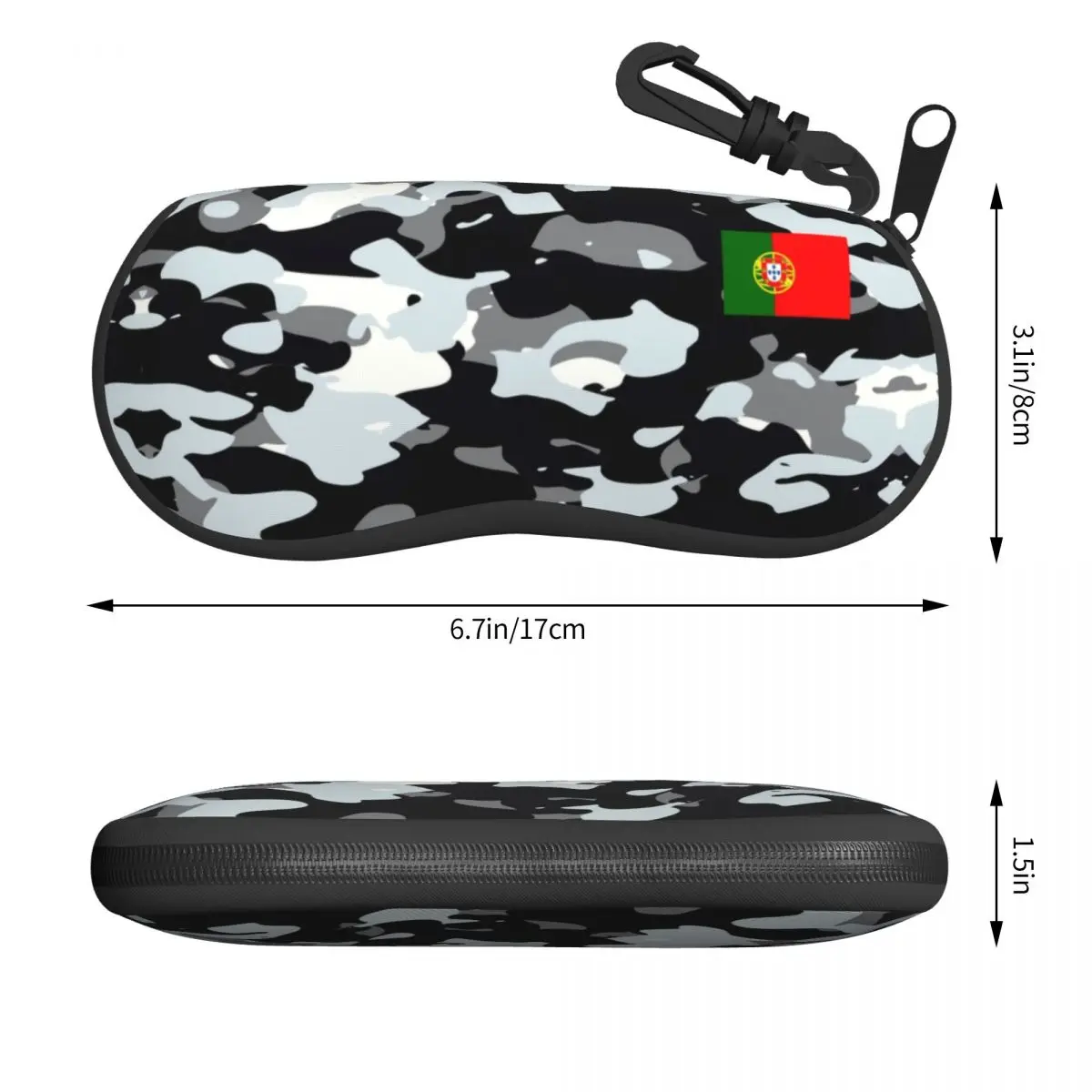 Portugal Flag Camouflage Sunglasses Soft Case Neoprene Zipper Military Shell Eyeglass Case Custom Protective Box For Glasses