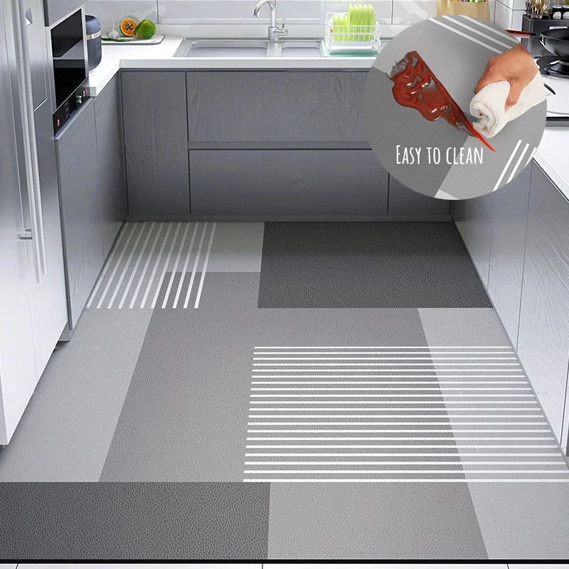 Geometric Kitchen PVC Rugs Oil-proof Waterproof Carpet Balcony Leather Carpets Living Room Large Area Rug Non-slip Porch Doormat