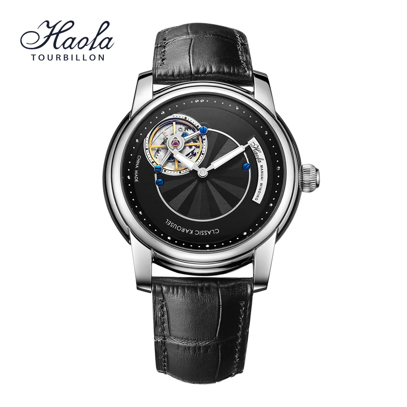 Haofa Carrousel Mechanical Mens Watch Orbital Rotating Dial Sapphire Waterproof Manual Karrusel Business Dress Wristwatch 1128