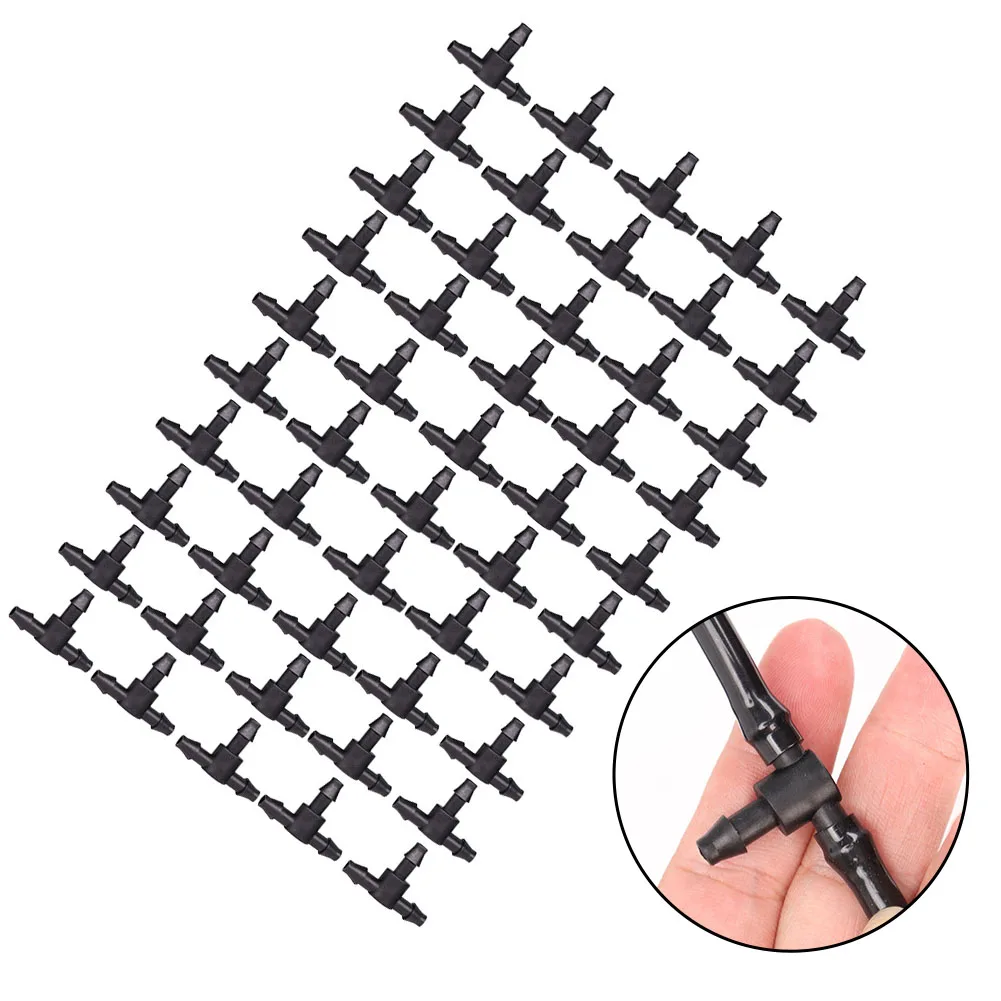 50 Pcs 4/7mm Barbed Tee Fitting For 1/4 Inch Drip Irrigation Hose Garden Plant Watering System Connector