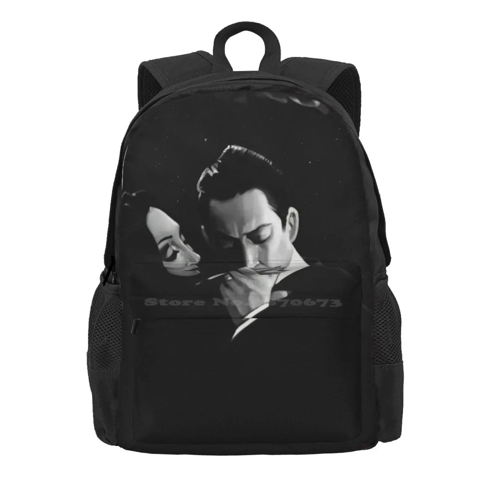 Gomez And Morticia Addams Hot Sale Schoolbag Backpack Fashion Bags Gomez Morticia Romance Halloween Heart Love Black Kiss