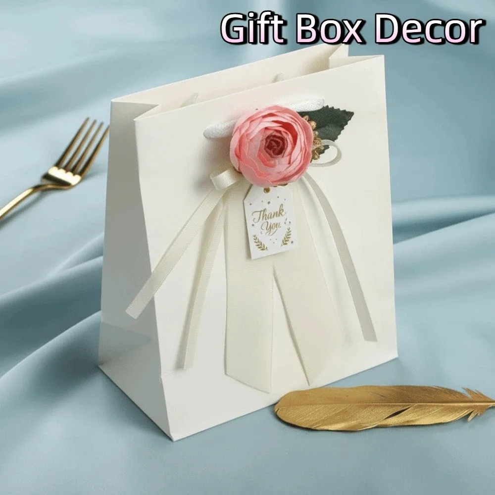 6pcs Realistic Gift Box Decor Rustic Style Elegant Wedding Car Flowers Silk Ribbon Rearview Mirror Flowers Gift Giving