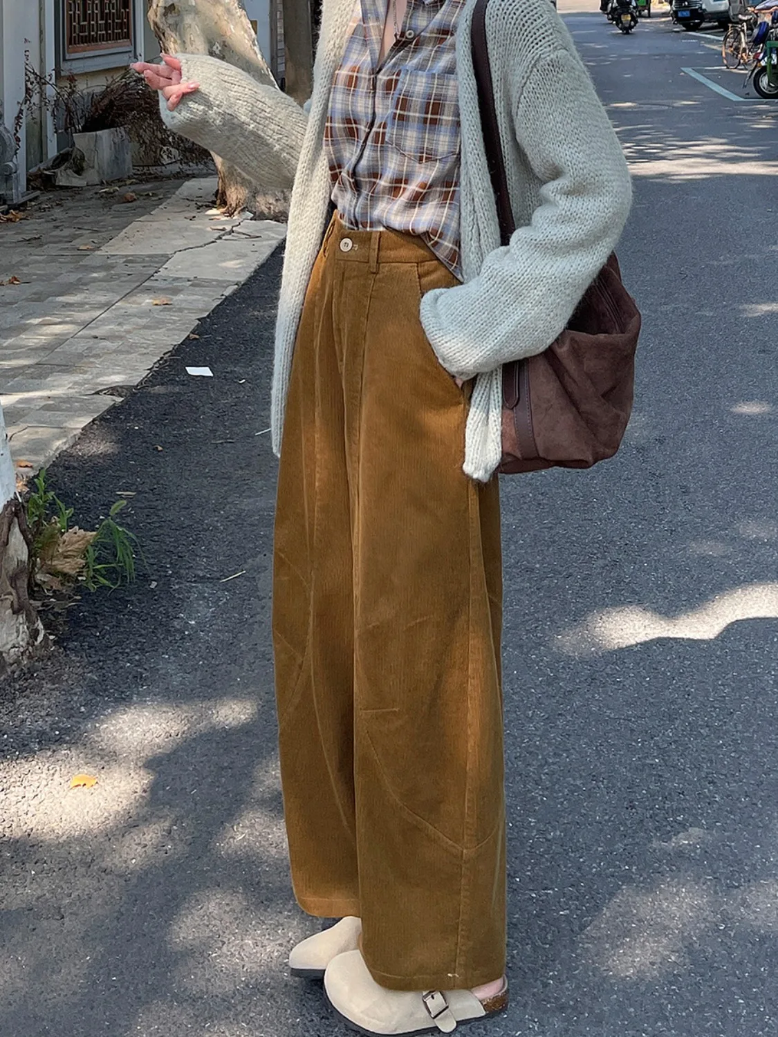 Pantalon large en velours côtelé blanc pour femme, taille haute, drapé, décontracté, pantalon droit à neuf points, pantalon de costume, automne hiver, nouvelle arrivée