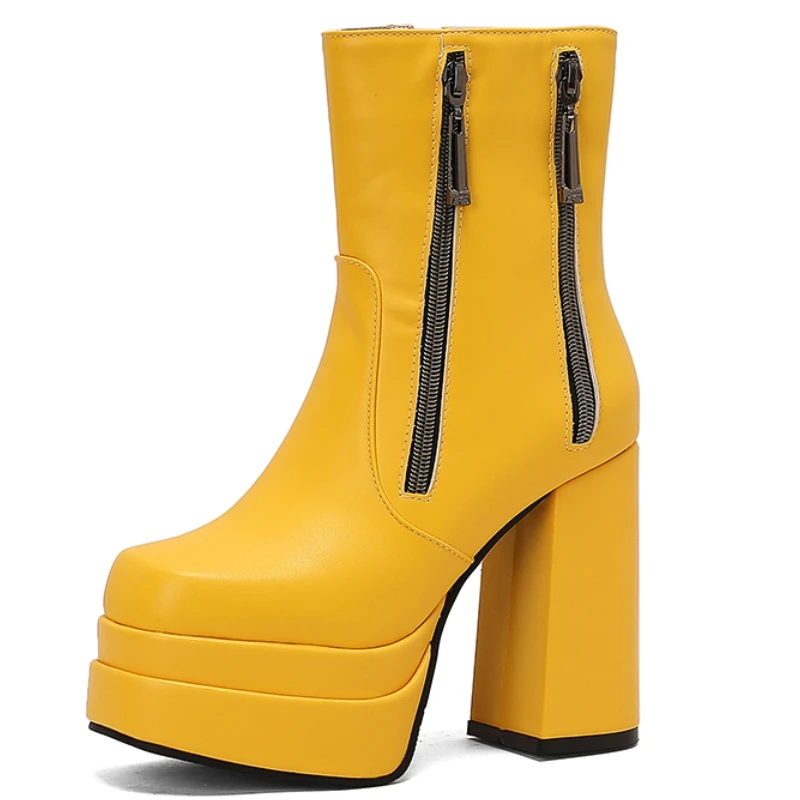 

Женские ботильоны на платформе, желтые, красные, черные, белые короткие ботинки, модная обувь на молнии для танцев, фетиш, женская обувь для вечеринок, большой размер 45, 50
