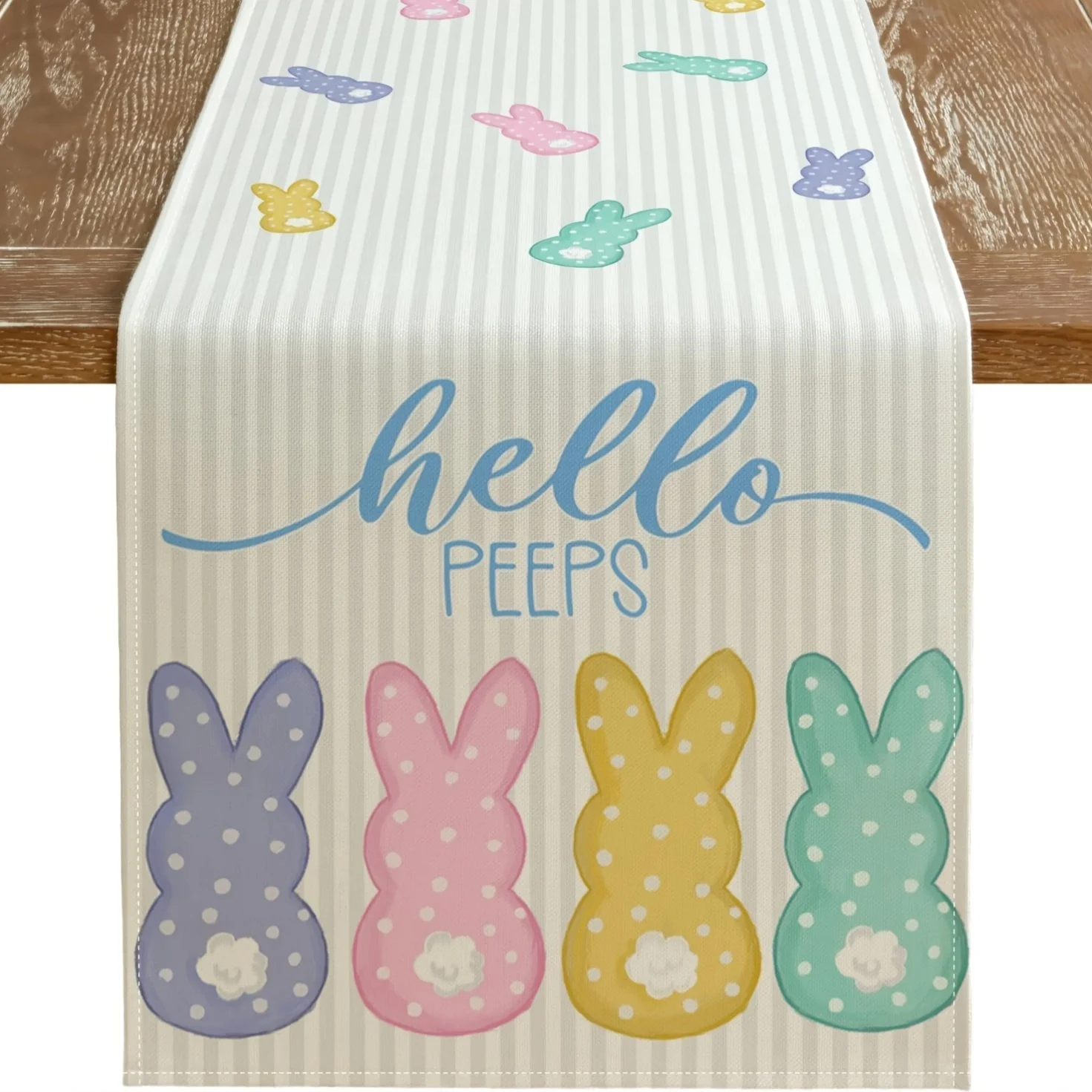 1 Stück Osterhase 'Hello Peeps' Tischläufer Rechteckige Tischdekoration für Frühlingsfeiertage Innenbereich Kamin-Tischdecke