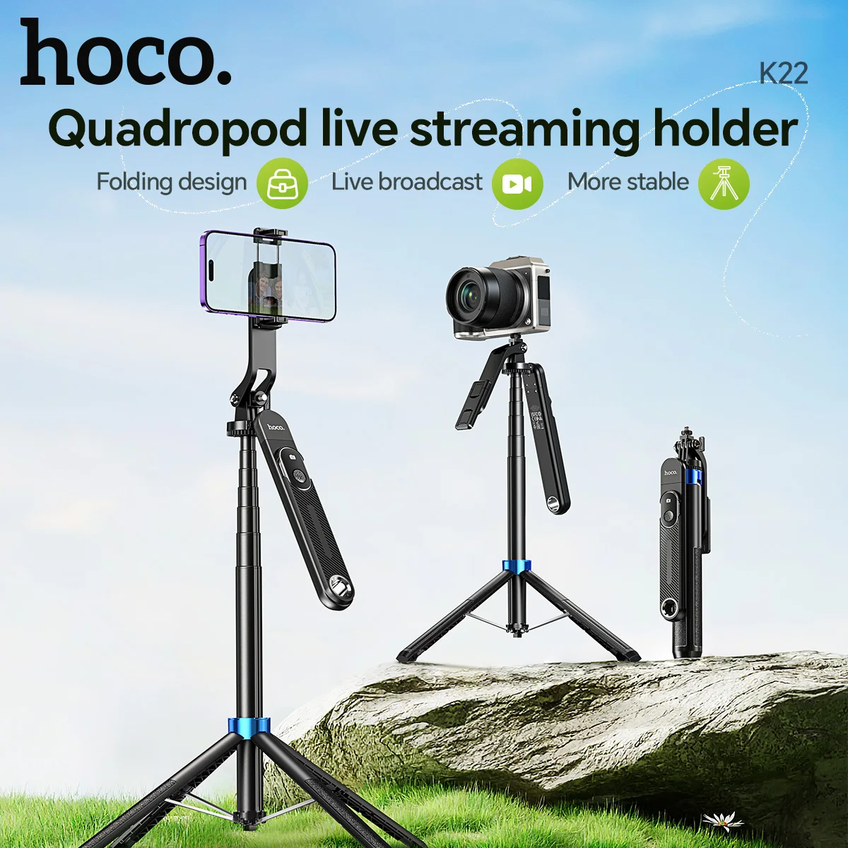 

HOCO Aluminum Alloy Anti-shake Broadcast Holder For Phone Camera Live Video Outdoor Travel Photography Selfie Sticks Bracket K22