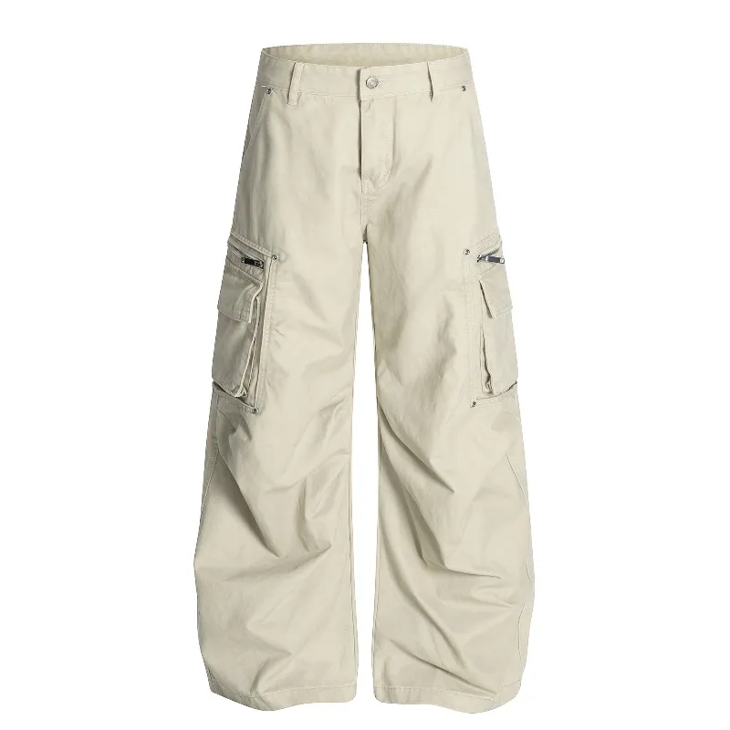 American Retro Multi Pocket Cargo Pants for Men 2026 Autumn New Men's Casual Baggy Wide Leg Trousers Y2k Streetwear Men Clothing