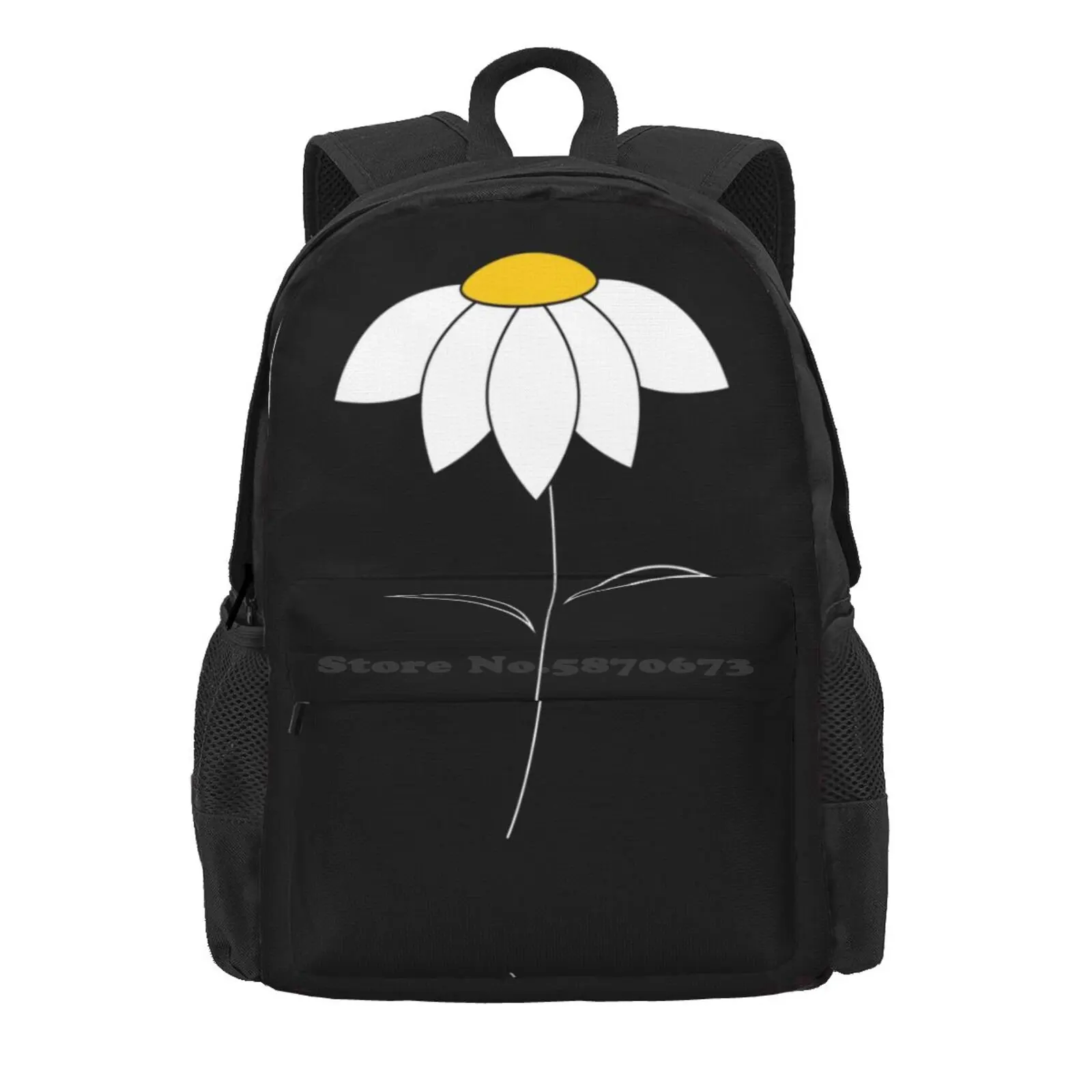 Black And White Daisies Hot Sale Schoolbag Backpack Fashion Bags Daisies Daisy Botanical Floral Nature Plants Patio