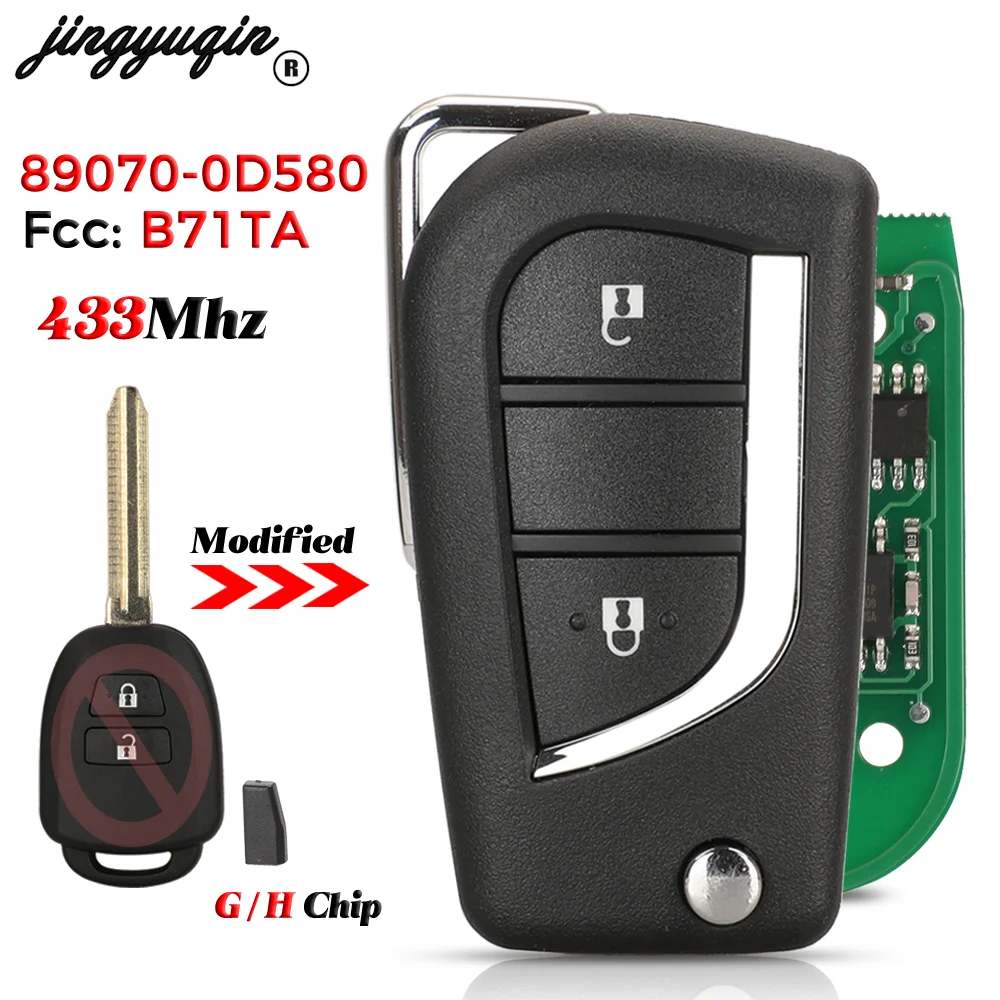 

jingyuqin 2 Button For YARIS 2014 2017 Fit VIOS 2013 2016 Filp Remote Car Key Fob 433MHz G/H Chip B71TA Toy43 Blade 89070-0D58