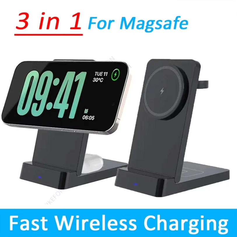 30W Folding 3 in1 Magnetic Wireless Charger Desktop Phone Fast Charge Dock For Magsafe iPhone16-12 Airpods Pro2 Apple Watch 10-7