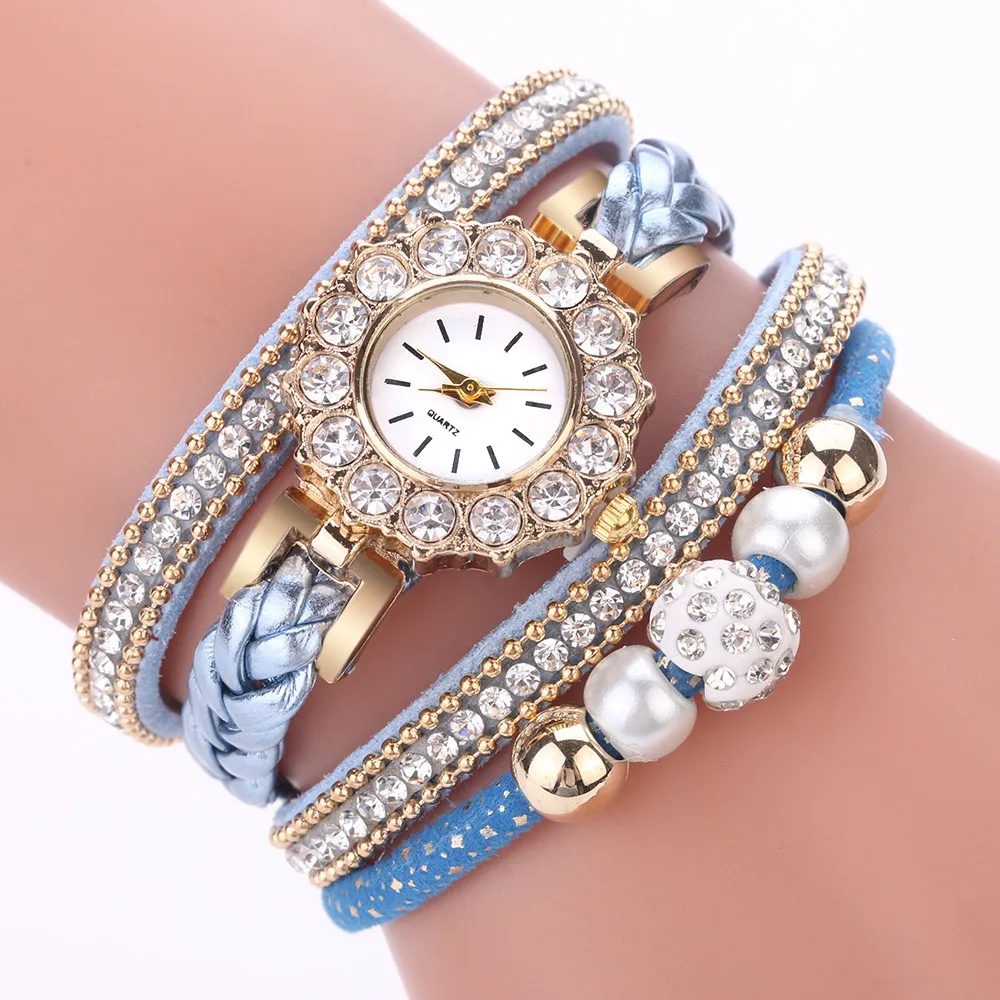 Women Watches Fashion Vintage Weave Wrap Quartz Wrist Watch Rhinestone Bracelet For Ladies Quartz Watch Ladies Casual Watch