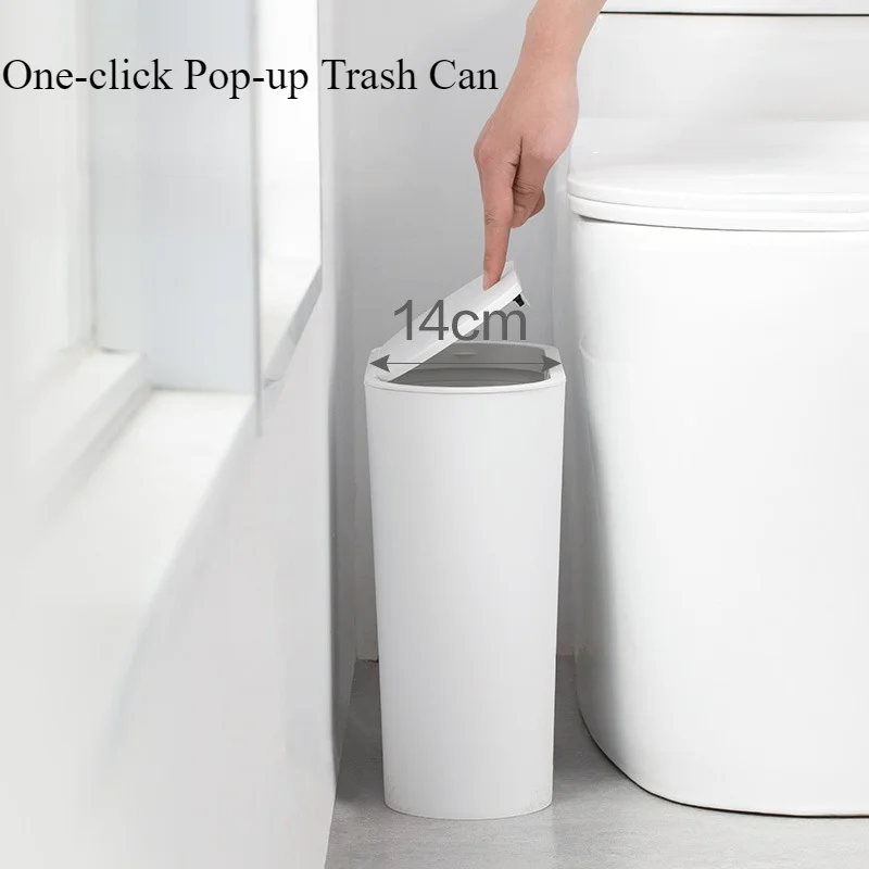 Household One-click Pop-up Trash Can for Kitchen Bathroom Nordic Style 10L Large Capacity Heightened Trash Can