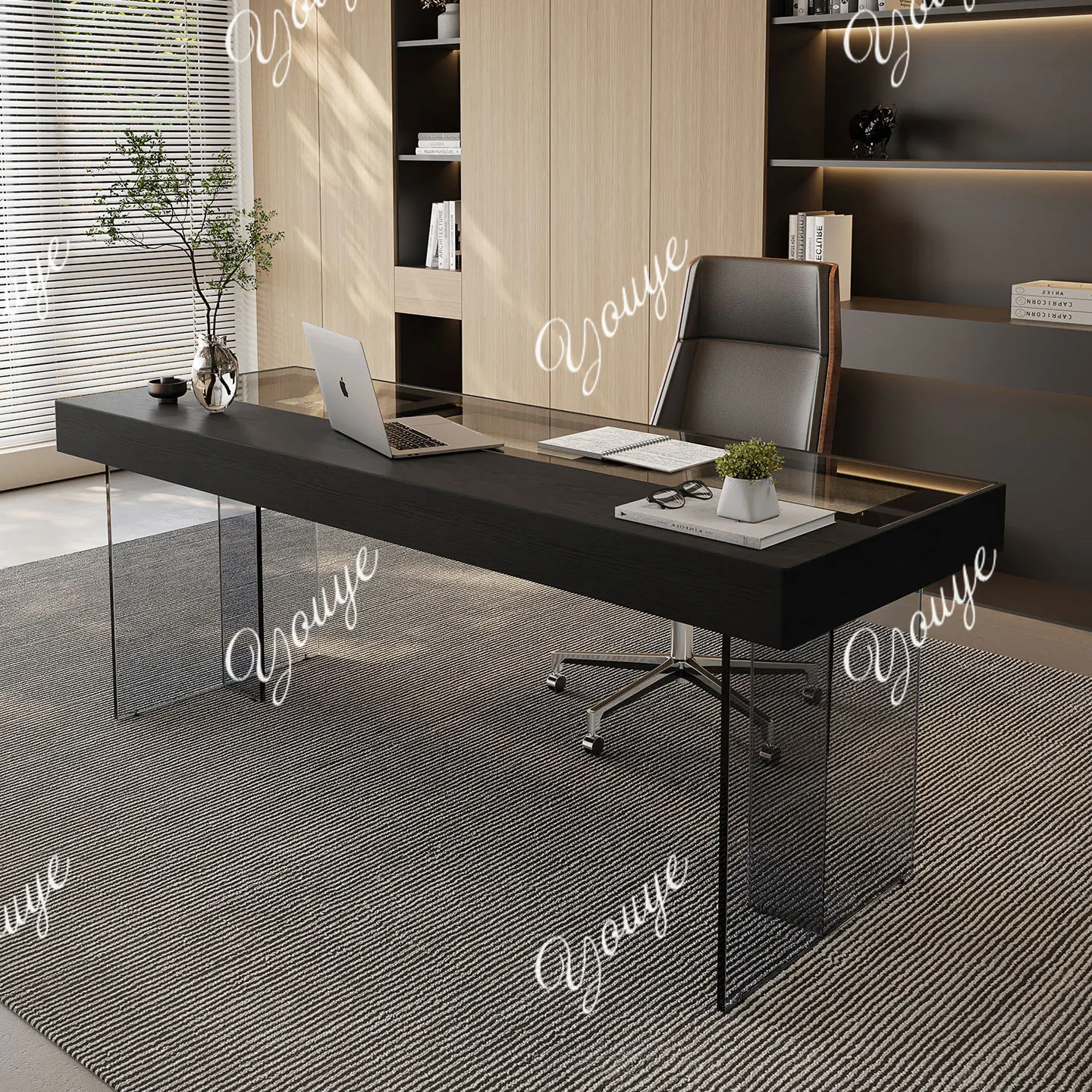 

Light luxury modern solid wood desk with storage home desk high-end desk study