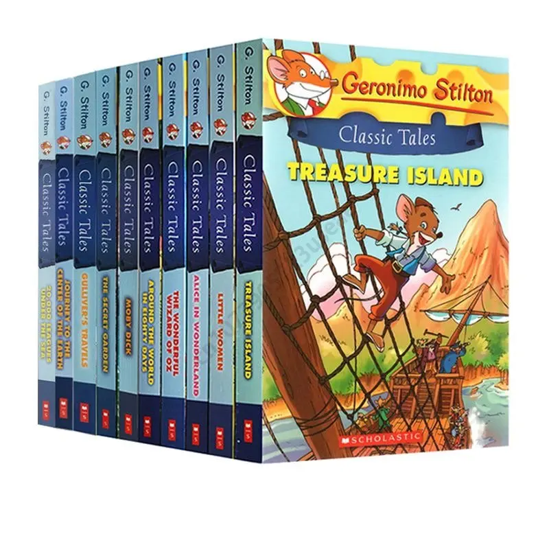 Geronimo Stilton-Contes classiques pour enfants, nettoyage d'images d'histoires en anglais, lecture, apprentissage de l'anglais, 10 livres par ensemble