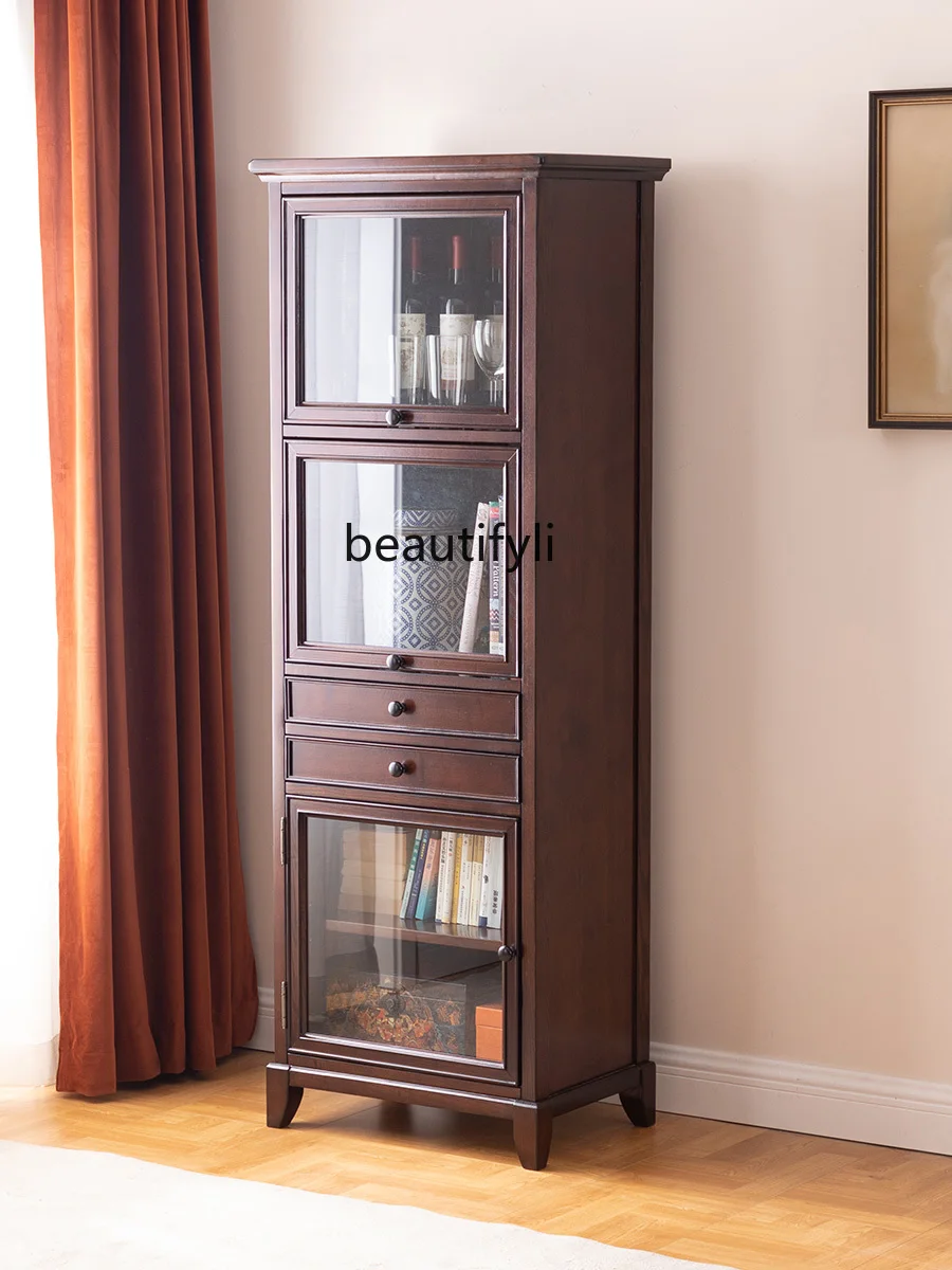 

American Country Retro All Solid Wood TV High Side Living Room Storage Wine Cabinet Sofa Side Cabinet