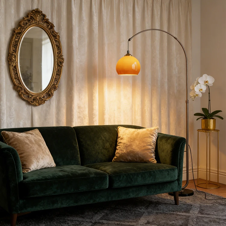 Multifunctional Arc Floor Lamp with USB Charging & Side Table Walnut LED Standing Lamp for Living Room Bedroom Home Decor