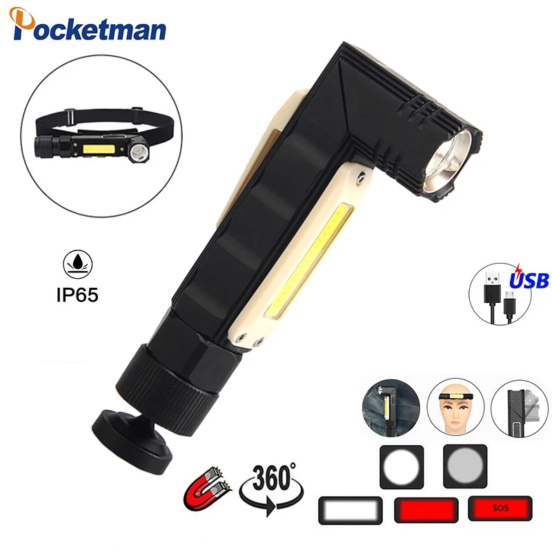 Rechargeable Magnetic Repair Torch Built-in Battery with Clip USB 9000LM LED Flashlight Handfree 90° Rotary Flashlight