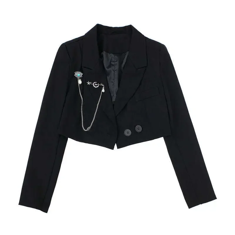 Dames kleine blazers gepersonaliseerde taille baring revers pak dames lente herfst, veelzijdige pin hanger, korte jas met lange mouwen