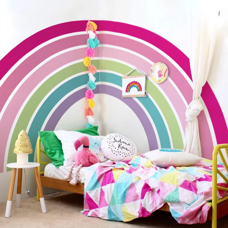 Large Colorful Rainbow Wall Sticker Seamless ECO-friendly PVC Rainbow Wall Mural for Kids Room Kindergarten School Decoration