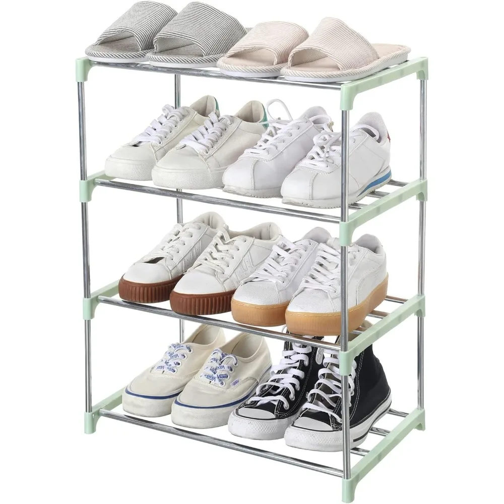 

Stackable Small Shoe Rack, Entryway, Hallway and Closet Space Saving Storage and Organization (4-Tier, Green)
