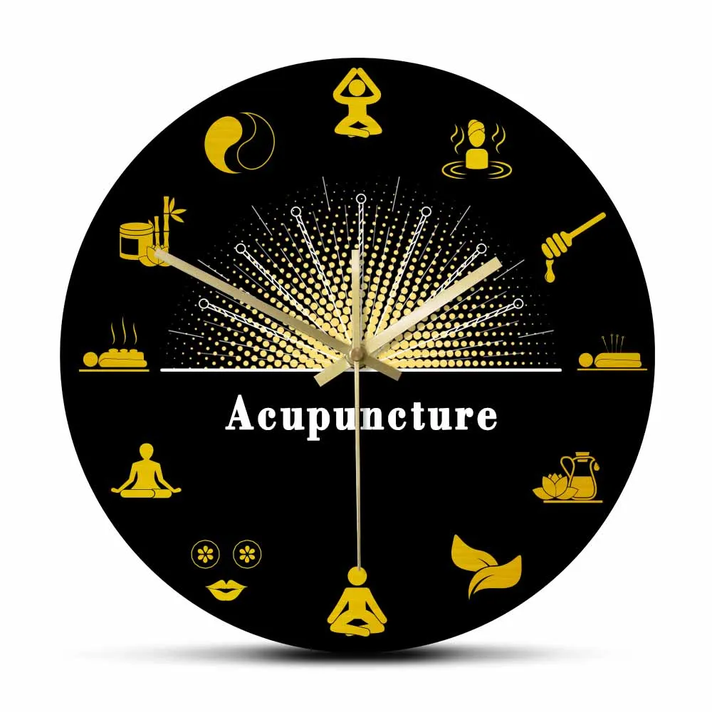 Chinese Medicine Acupuncture Elements Wall Clock For Doctor Man Cave Health Care Medical Clinic Office Decor Acupuncturist Gift