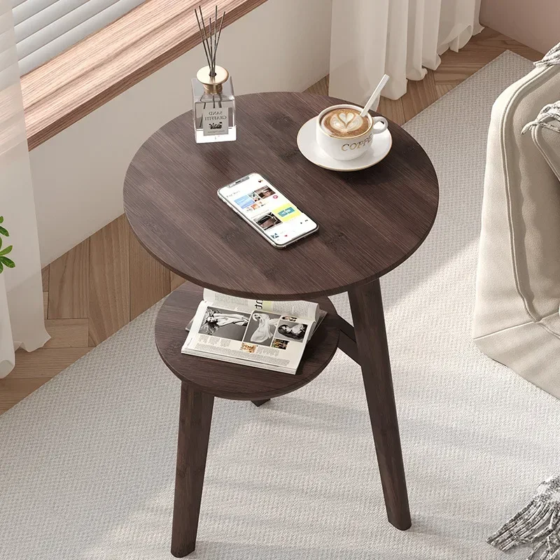 Small table, small coffee table, sofa side cabinet, solid wood small round table, side table, movable living room side table