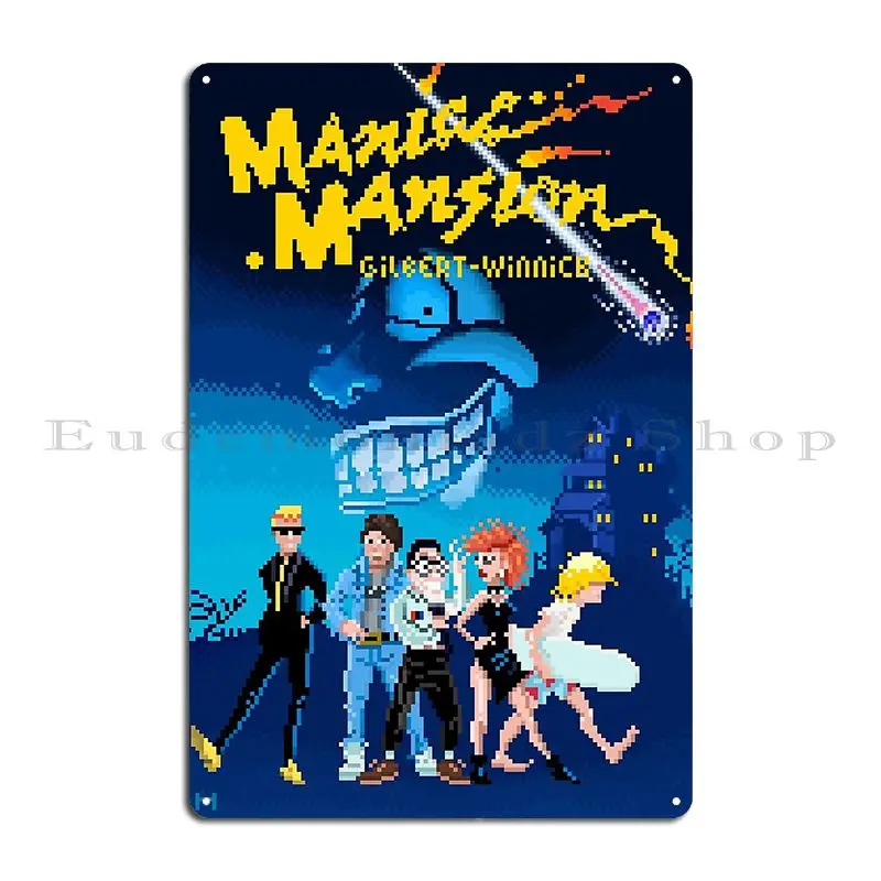 The Pixeled Maniac Mansion Metal Signs Garage Wall Decor Classic Printed Wall Plaque Tin Sign Poster