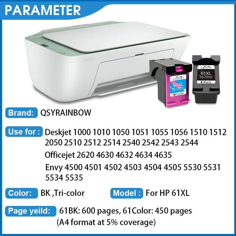 61XL Ink Cartridge Remanufactured For HP 61 XL HP61 Compatible InkJet Envy 1010 1050 2510 2540 3050 4500 2620 5530 Printer
