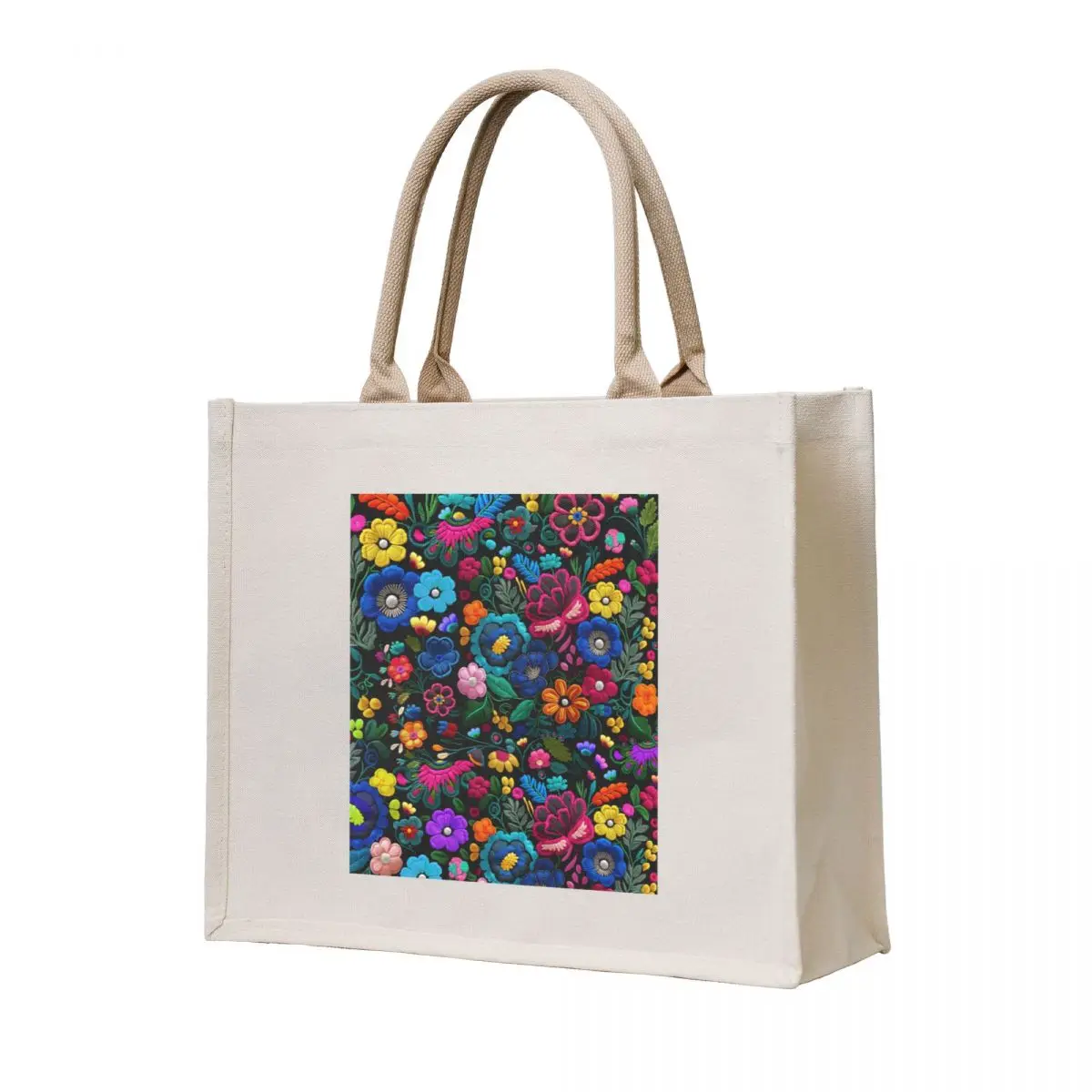

Mexican Spanish Embroidered-Looking Flower Pattern 3 Tote Bag ecological bags Beach bag custom fabric bag tote bags men