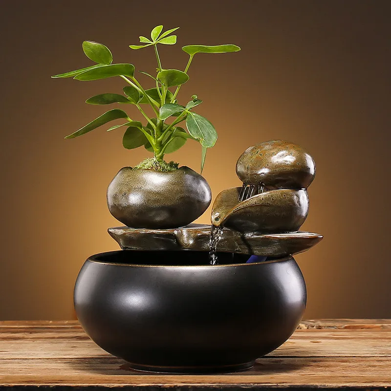 VINRITO Keramik-Katzenbrunnen für den Innenbereich, Zen-Trinkbrunnen für Katzen, Desktop-Wasserfall, Hunde-Wasserbrunnen, Aquarium-Landschaftsdeko, Haustierbrunnen 6
