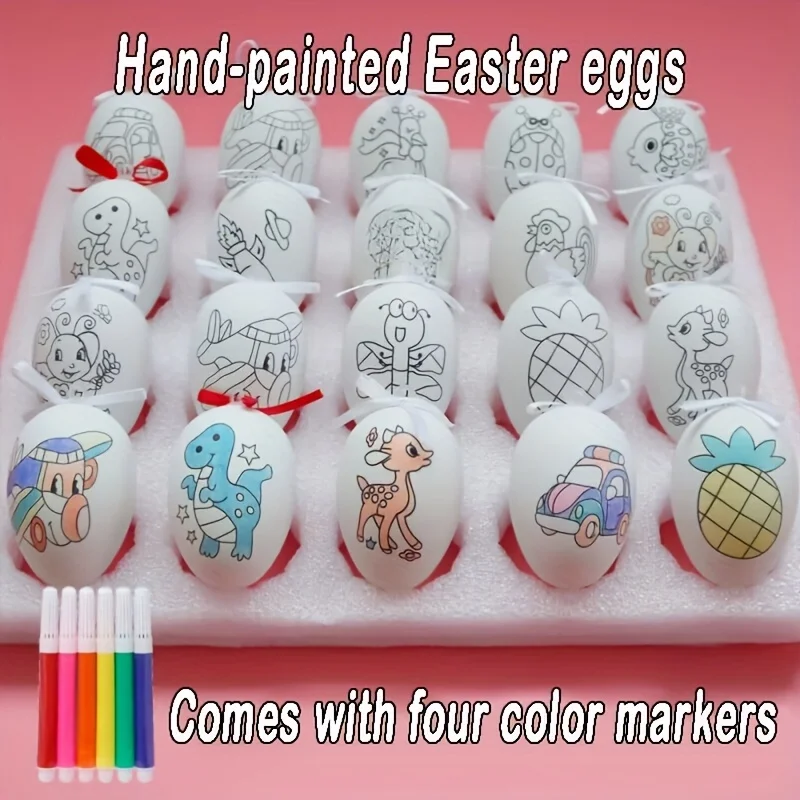8 set di uova di Pasqua in plastica dipinte a mano, decorazioni pasquali da appendere, una varietà di modelli diversi