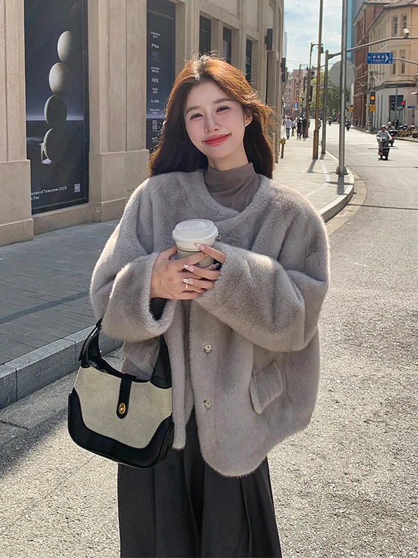 Damska kurtka z futra jagnięcego ort Thiened, jesienno-zimowa, nowa, wysokiej jakości, mały rozmiar, sztuczne futro, ekologiczne futro.